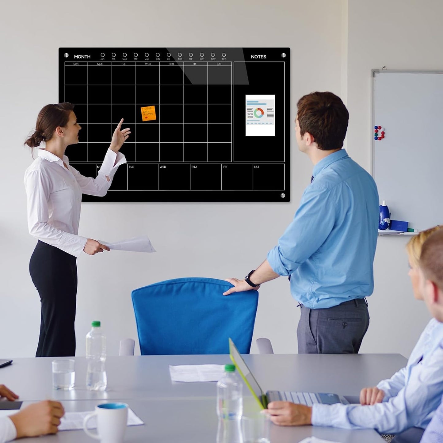 Magnetic Glass Whiteboard 36X24 Monthly Planner Calendar Dry Erase Board for Home, School, Office, Frameless, with Markers, Marker Tray, Eraser, Magnets (Black)