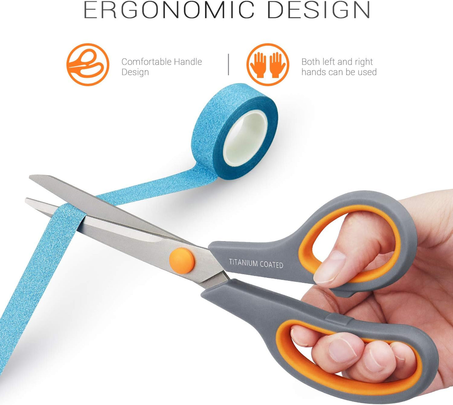 Scissors 8" Multipurpose Titanium Coated Sturdy Sharp Scissors Right/Left Handed Comfort-Grip Handles for Office Home School Sewing Fabric Craft Supplies Gray