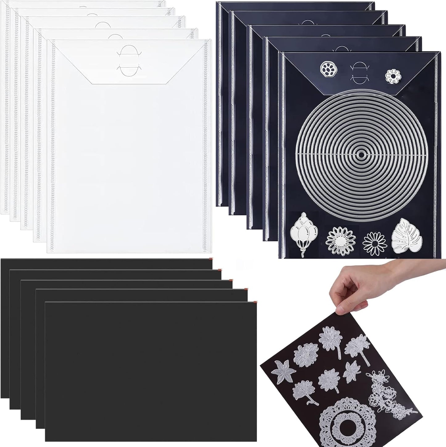 Briartw 20pcs/Set Dies Storage Bags and Magnetic Sheets,10 Pack Clear Plastic Storage Bags & 10 Pack Soft Rubber Magnetic Sheets for Die Cuts Stamps Handamde Crafts Storage Crafter Envelope Organzie