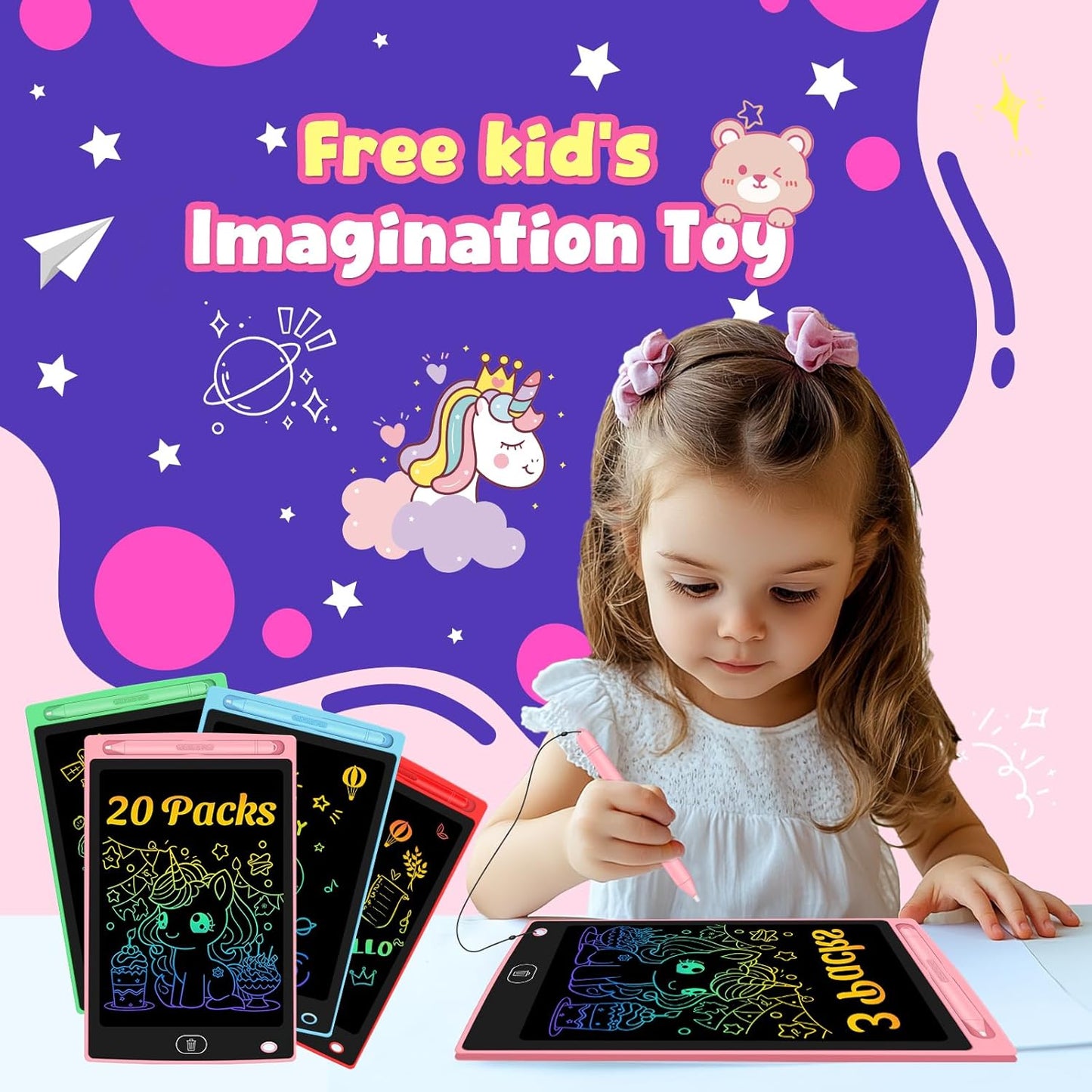 20 Pack LCD Writing Tablet for Kids - Erasable and Reusable Toddler Doodle Board in 8.5 inch, Ideal Drawing Pad for Learning Toy for Ages 3-8, Gift for Girls Boys (20 Pack)
