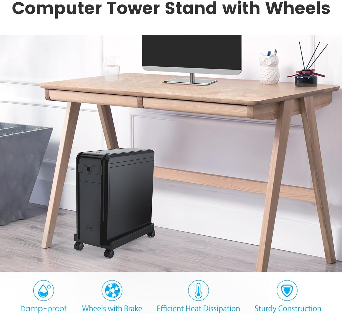 ORICO Mobile CPU Stand with Locking & Swivel Wheels, Universal Under Desk Computer Tower Stand for PC, Multi-Functional CPU Holder for Office & Home (17.9x8.74x0.86 Inches)