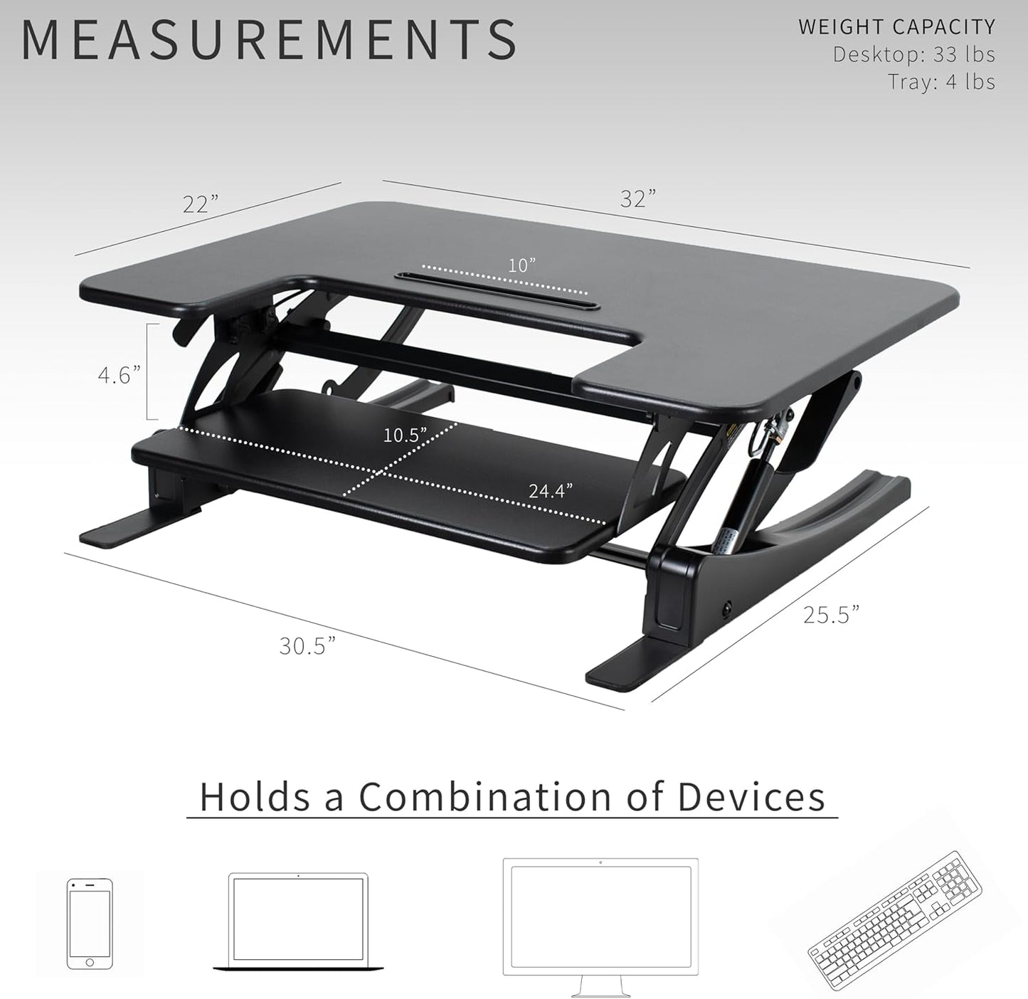 VIVO 32 inch Height Adjustable Stand Up Desk Converter, V Series, Quick Sit to Stand Tabletop Dual Monitor Riser Workstation, Black, DESK-V000VS