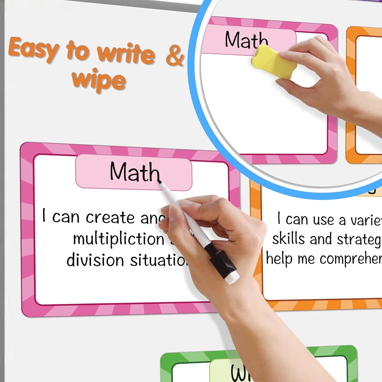 Auchq Magnetic Write ＆ Wipe Paper Organization Chart, Dry Erase Objectives Learning Magnets for Classroom Whiteboard, Great for Classroom Goals Targets, Including 6 Magnets.