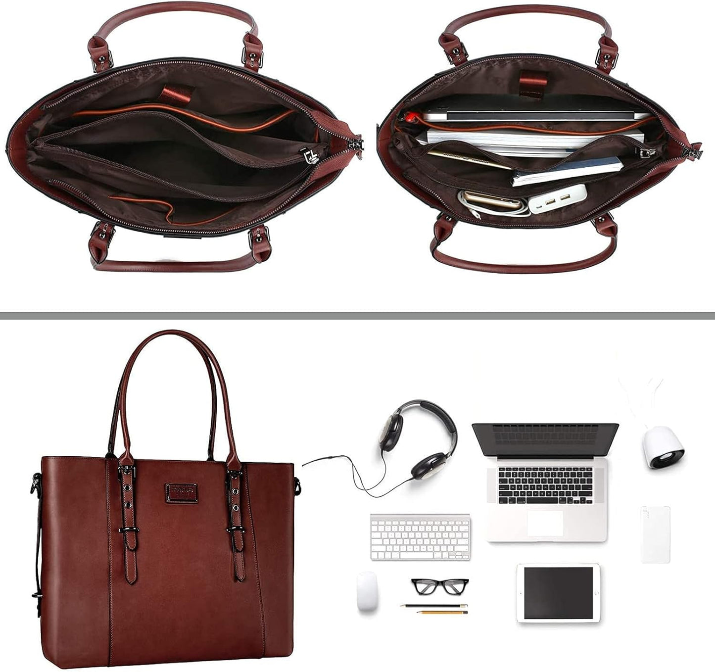 MOSISO PU Leather Laptop Tote Bag for Women, Waterproof Large Capacity Business Work Briefcase Shoulder Laptop Bag