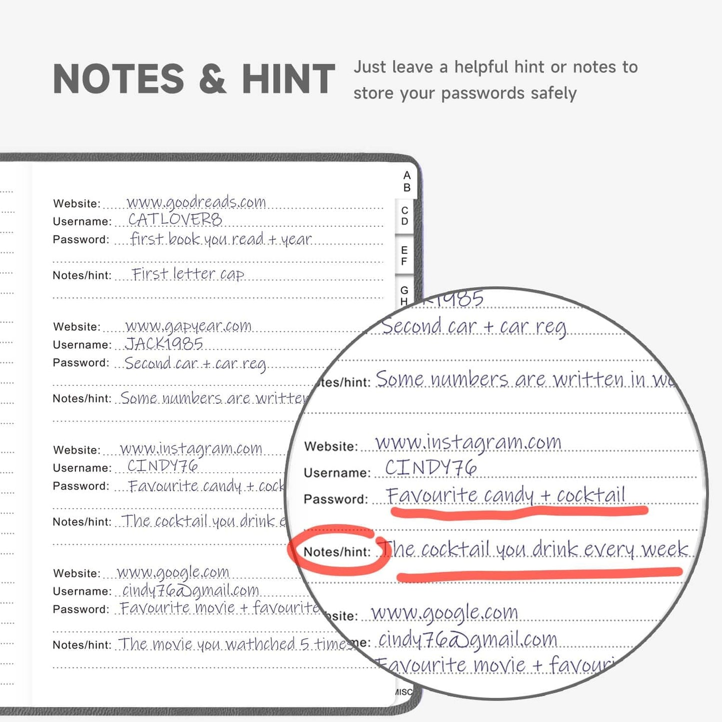 Password Book with Alphabetical Tabs – Hardcover Internet Address & Password Organizer – Password Keeper Notebook for Computer & Website – 7 x 10" Log-in Password Journal w/Thick Paper (Grey)