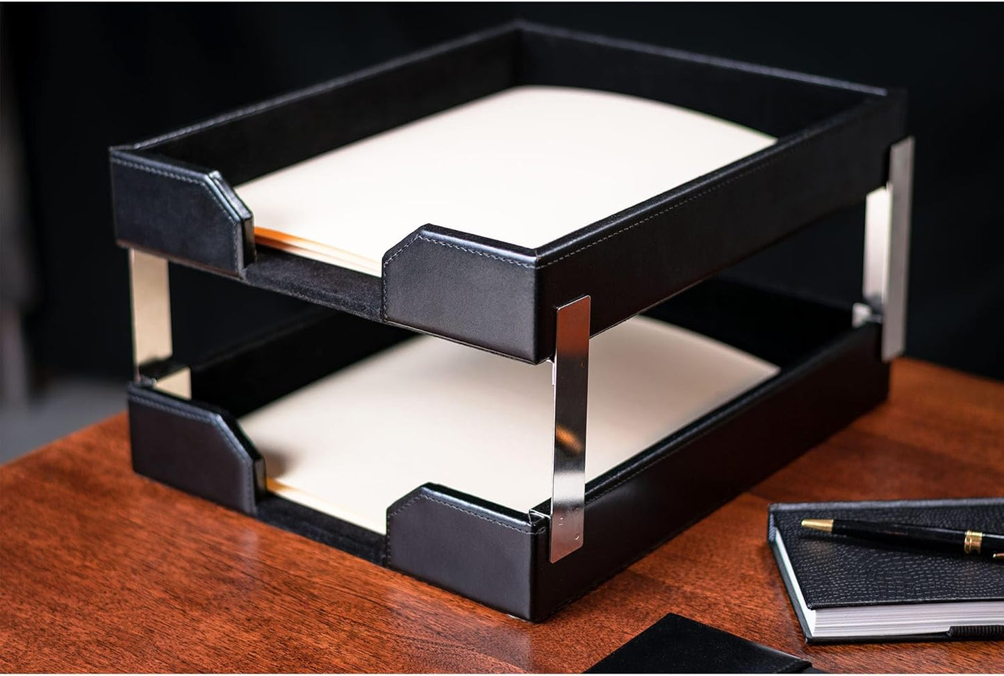 Dacasso Black Bonded Leather Luxury 9 Piece Desk Set - Blotter Pad & Desk Mat Organization Essentials - Executive Decor and Surface Protector