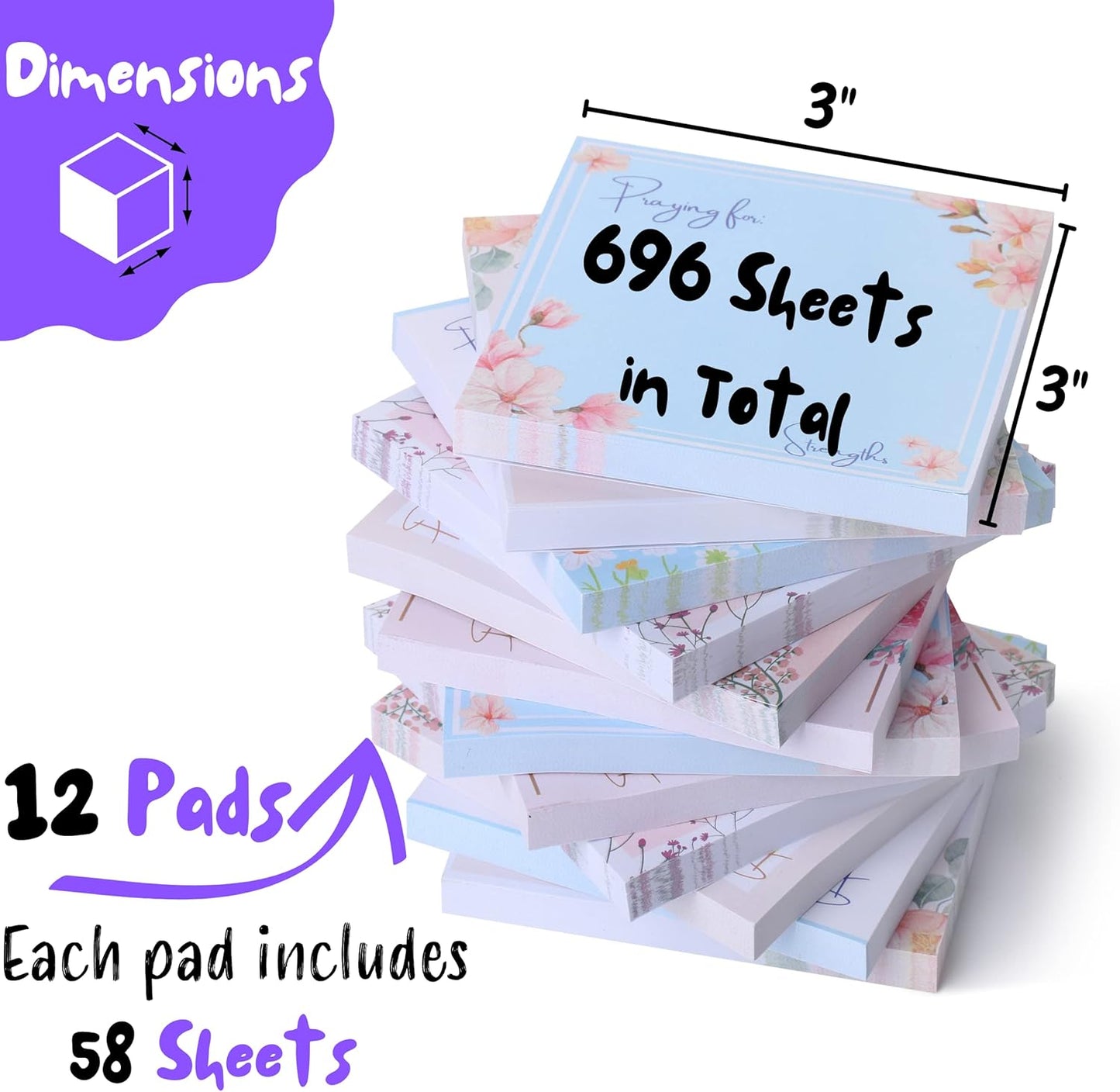 Mr. Pen- Floral Sticky Notes, 3'x3', 12 Pads, Aesthetic Colorful Sticky Notes in Bulk