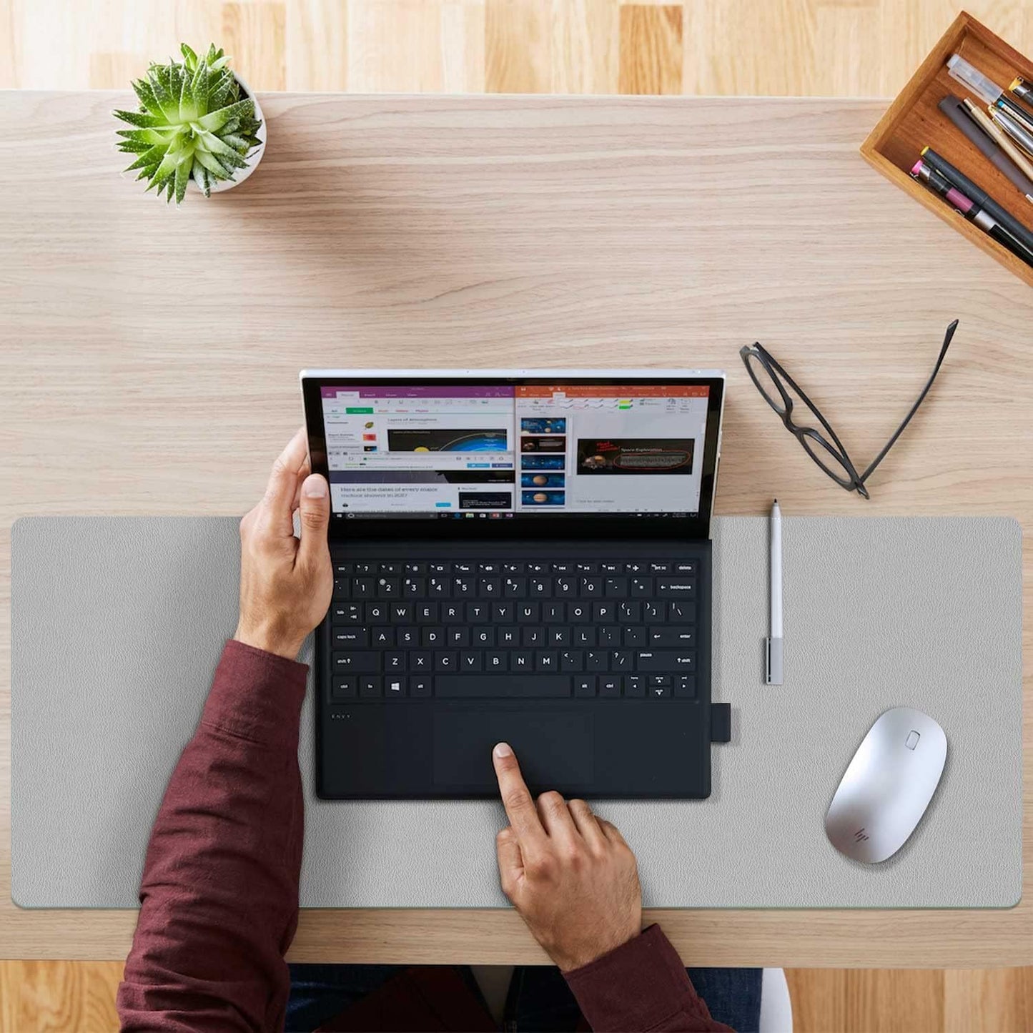 Aothia Double-Sided PU Leather Desk Pad - Non-Slip Large Mouse Pad & Desk Mat for Office, Home - Waterproof, Easy to Clean, Durable Dual-Sided Surface (23.6"x13.7", Grey)