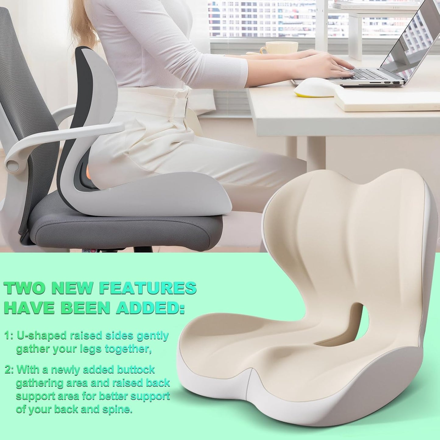 Buttocks Cushion for Office Chair Memory Foam Seat Pad for Butt Support Tailbone Relief Ergonomic Chair Cushion for Home Car Travel or Work (Double Gray)