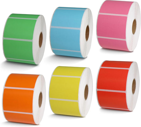 BETCKEY - 2" x 1.5" UPC Barcode & Address Labels Replacement for Zebra & Label Printer,Premium Adhesive & Perforated[Mixed: Light Blue + Red + Green + Pink + Orange + Yellow, 6 Rolls, 6000 Labels]