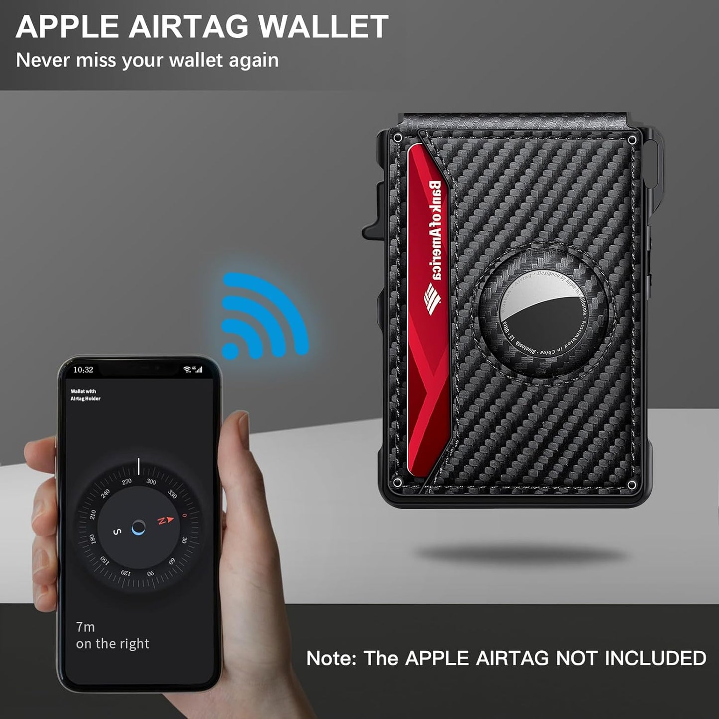 Airtag Wallet for Men, Mens Smart Wallet for Air Tag RFID Blocking, Minimalist Bifold Pop Up Aluminum Credit Card Case Holder 12+ Cards with ID Window, Gift for Men, No Airtag Included, Carbon Blue