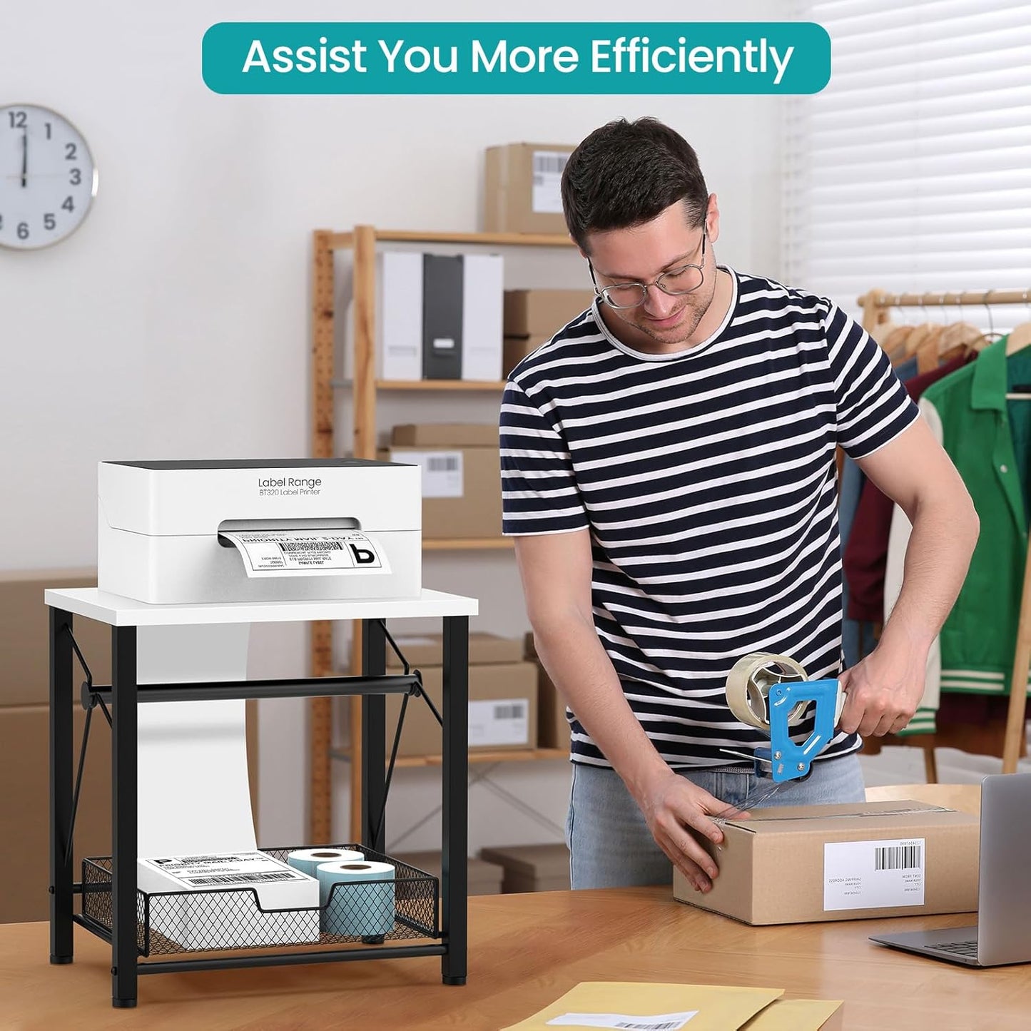 ELITEROO Label Holder for Rolls and Fanfold Labels, Wood Thermal Label Holder, Shipping Label Stand for Thermal Printer, Desktop Accessories Supplies for Home, Office, Small Business, White