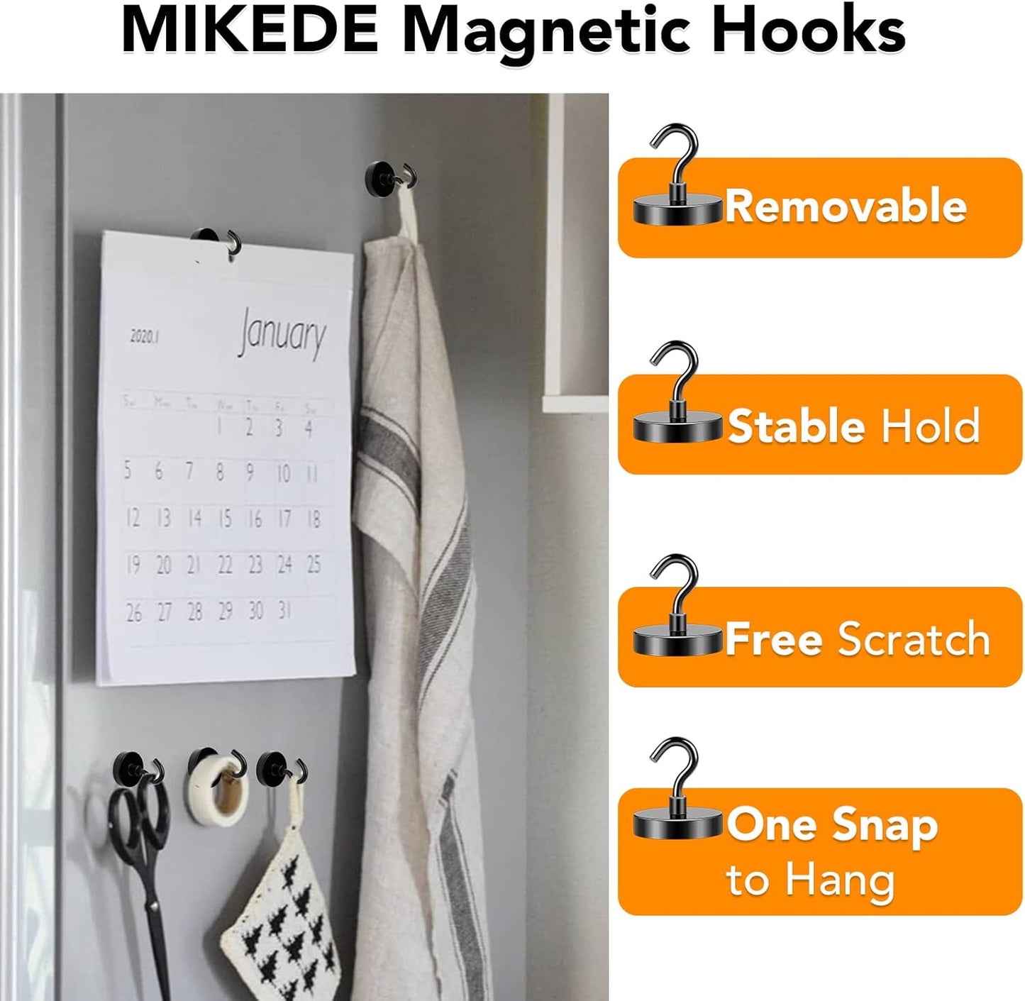 MIKEDE Magnetic Hooks Heavy Duty, 110LB+ Strong Magnet Hooks for Cruise Essentials, Neodymium Earth Magnet Hook for Hanging, Magnetic Metal Hanger for Cruise Cabins, Fridge, Toolbox, Storage - 4 Pack