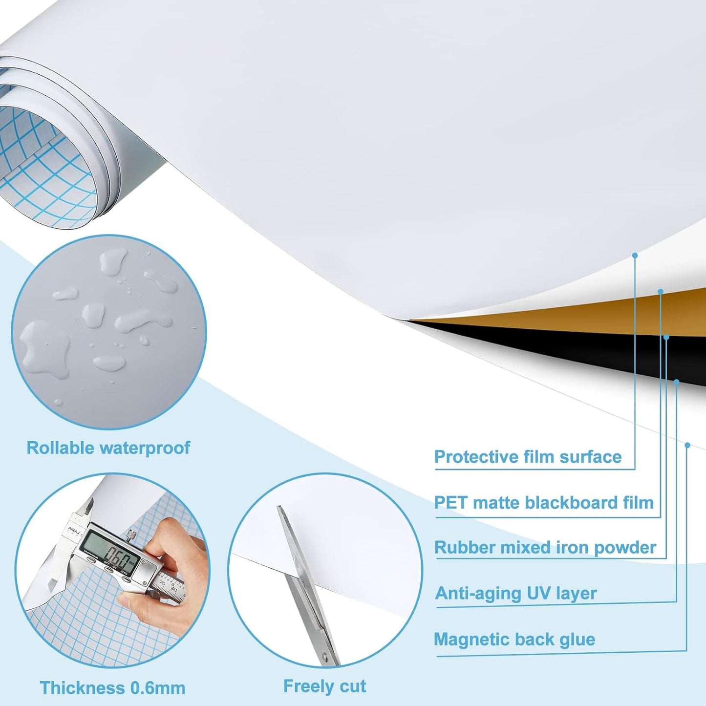 Magnetic Dry Erase Whiteboard Contact Paper White Board Wall Paper Magnetic White Board Wall Decal Peel and Stick for Classroom Playroom Office with 3 Markers and Eraser(47 x 106 Inch)