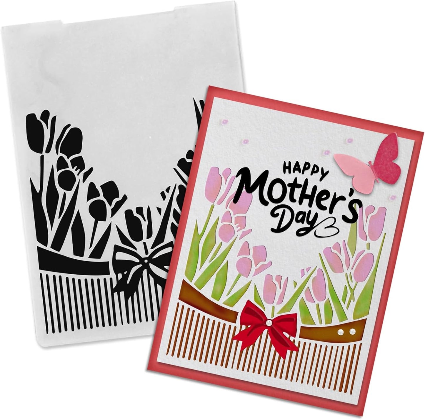 Tulip Flowers Embossing Folders for Card Making Spring Floral Background Scrapbooking Plastic Template Photo Album Card Paper Handmade DIY Craft Decoration Template Molds