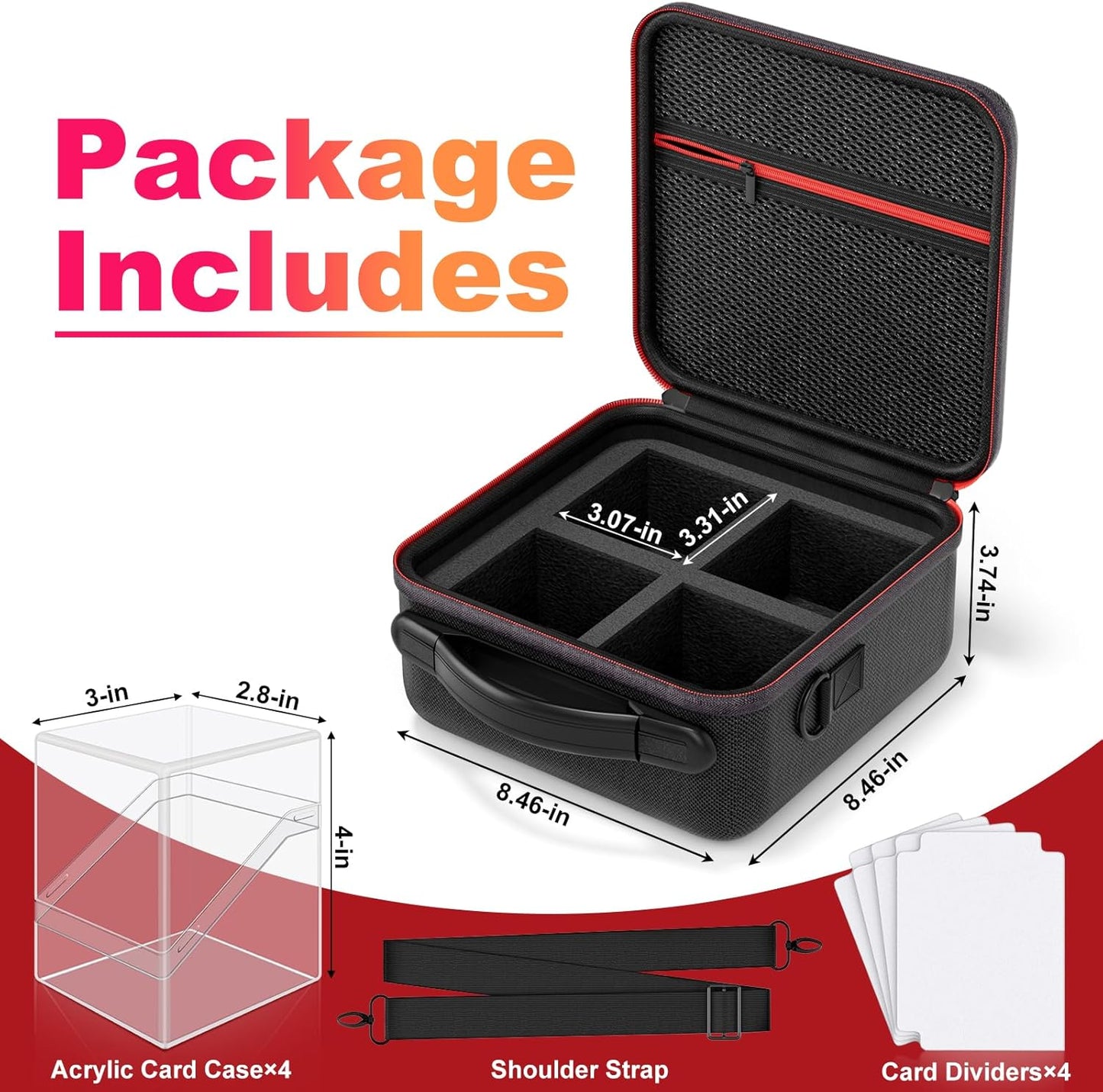 Card Deck Box with Portable Case, 4 Pack Clear Commander Deck Box with 4 Dividers, Holds 400+ Double Sleeved Cards, Fit for MTG, YuGiOh, TCG