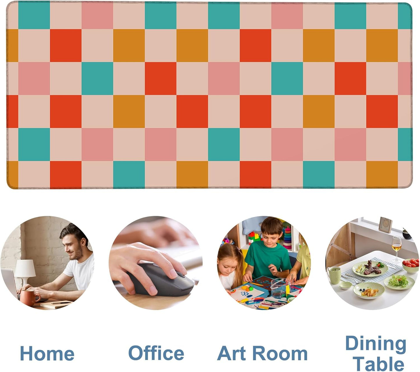 Large Mouse Pad Retro Checkerboard Gaming Desk Pad Computer Keyboard Non-slip Waterproof Mouse Mat with Rubber Base and Stitched Edges Entertainment Office Writing Desk Mat 35.4 x 15.7 Inches