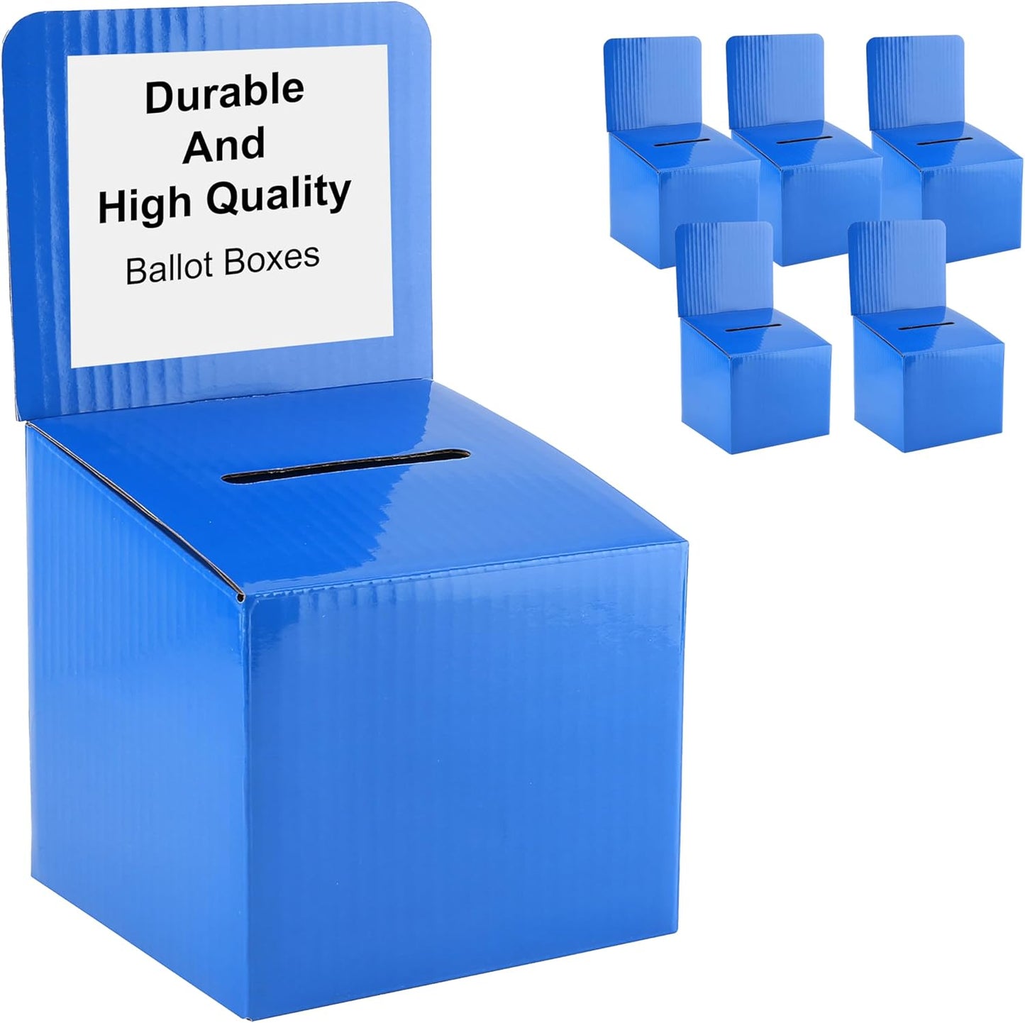 Raffle Ticket Donation Collection Ballot Box Reusable Sturdy thick Cardboard with Slot comment Suggestion Box With Removable Header 6H x 6W x 6D, Display area 6H x 6W(Blue 5 pack)