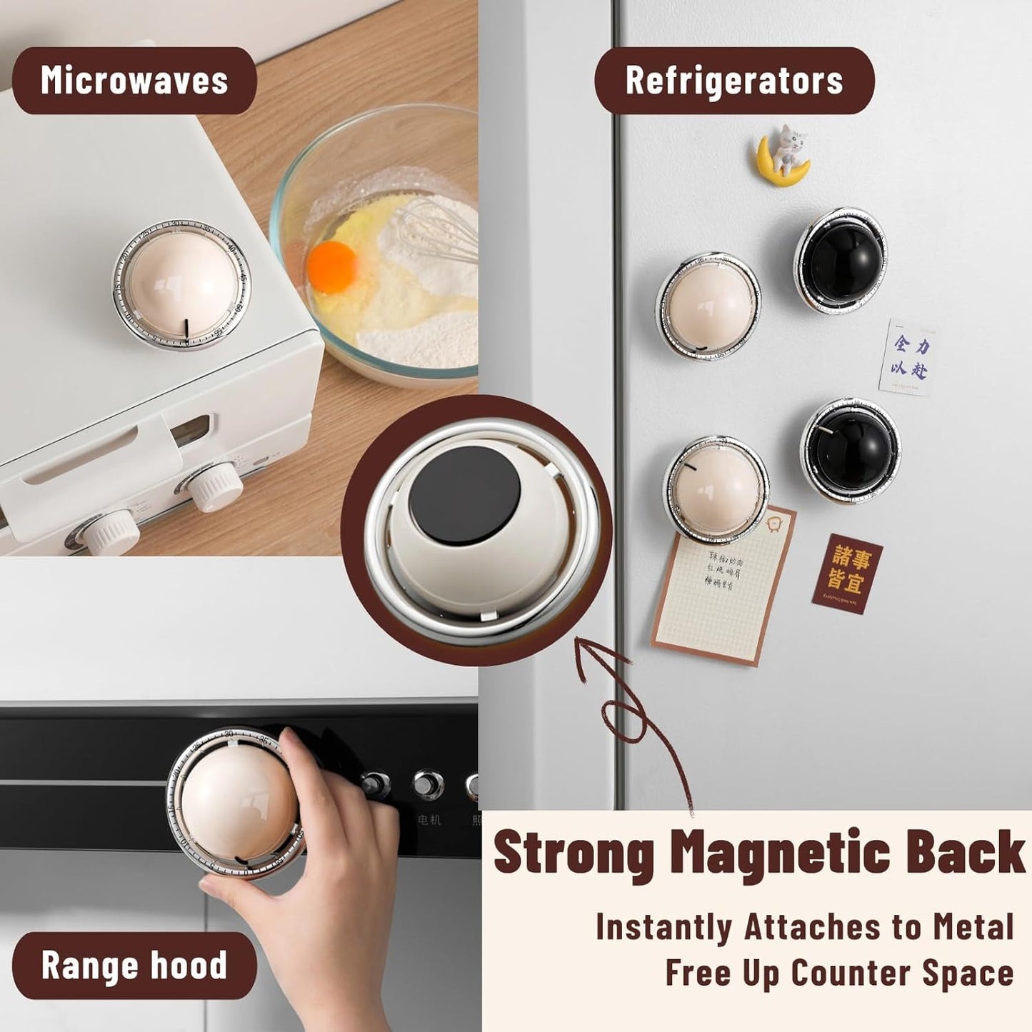 Planet-Shaped Mechanical Timer | No Batteries Needed | 59-Minute Countdown | Magnetic Base | Multi-Purpose Kitchen, Study & Classroom Timer (Black)