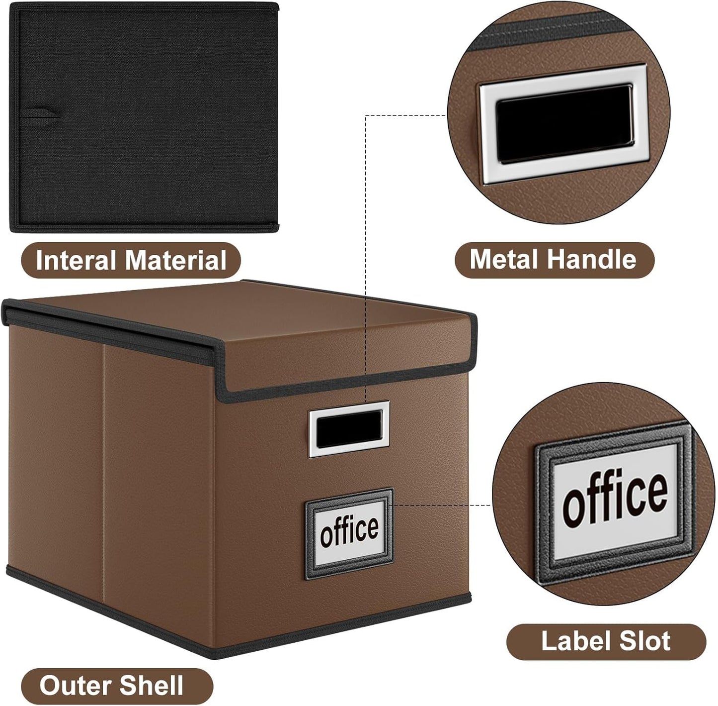Huolewa File Organizer Boxes with Lids, Collapsible Faux Leather Hanging File Folder Box Organizer with Plastic Slide, Decorative Home/Office Filing System Boxes for File and Folders Storage