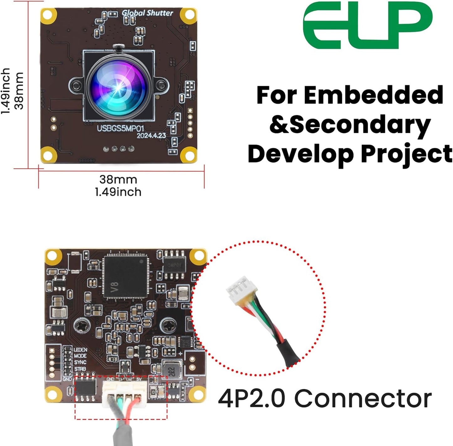 ELP 5MP Global Shutter 50fps USB Camera for Computer UVC USB2.0 Lightburn High Speed 60fps PC Web Camera Wide Angle for Live Streaming (100 Low Distortion Lens)