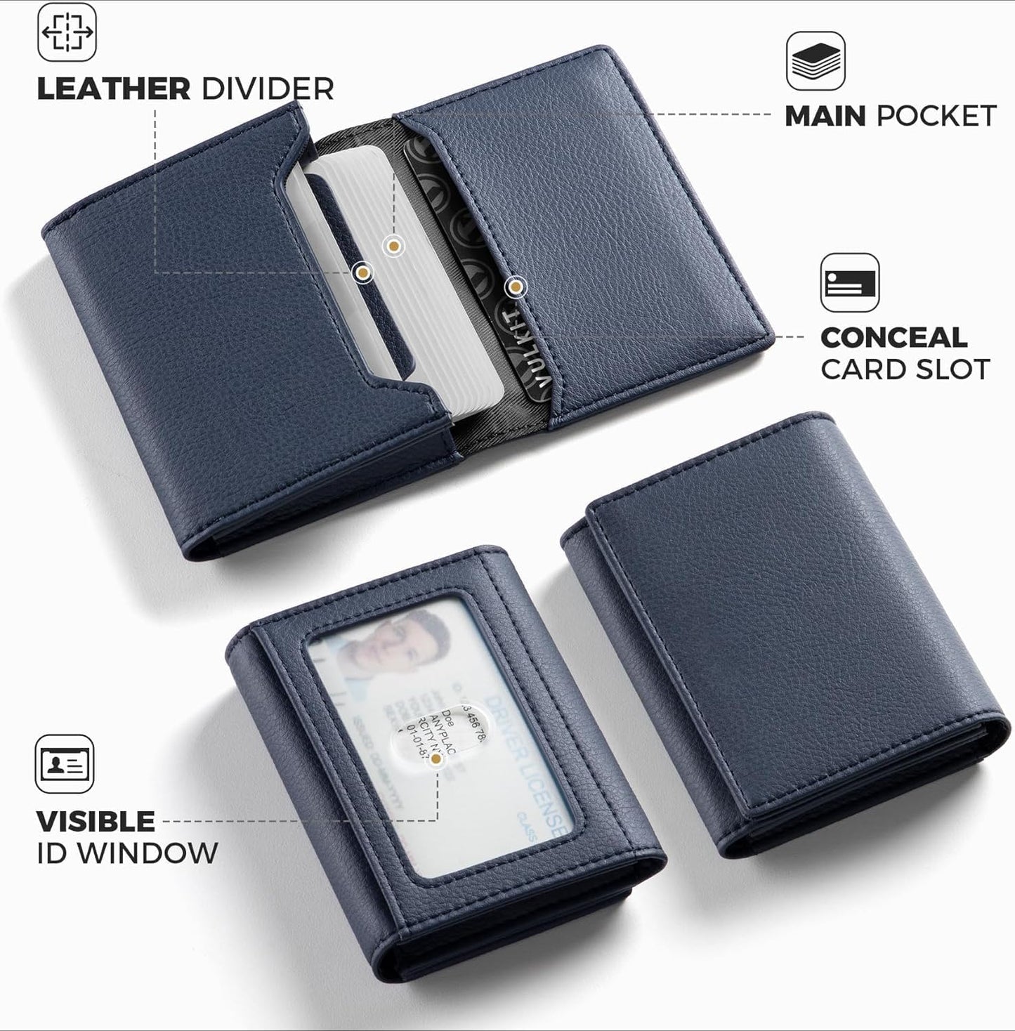 Real Leather Business Card Holder Premium RFID Blocking Card Case with ID Window and Magnetic Closure Holds Up to 40 Business Cards (Grain Navy)