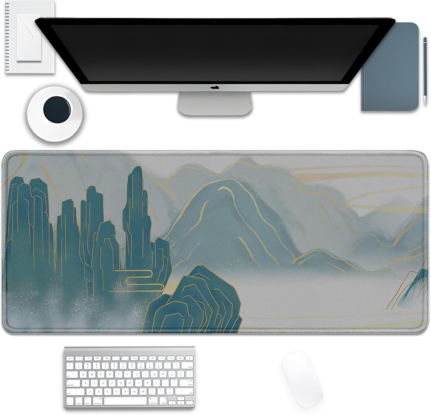 Gold Mountains Mouse Pad,Extended Mountainous Mousepad Desk Pad with Stitched Edges,Non-Slip Waterproof Rubber Base Mouse Mat for Office Computer Keyboard Laptop Home(27.5x11.8 in)