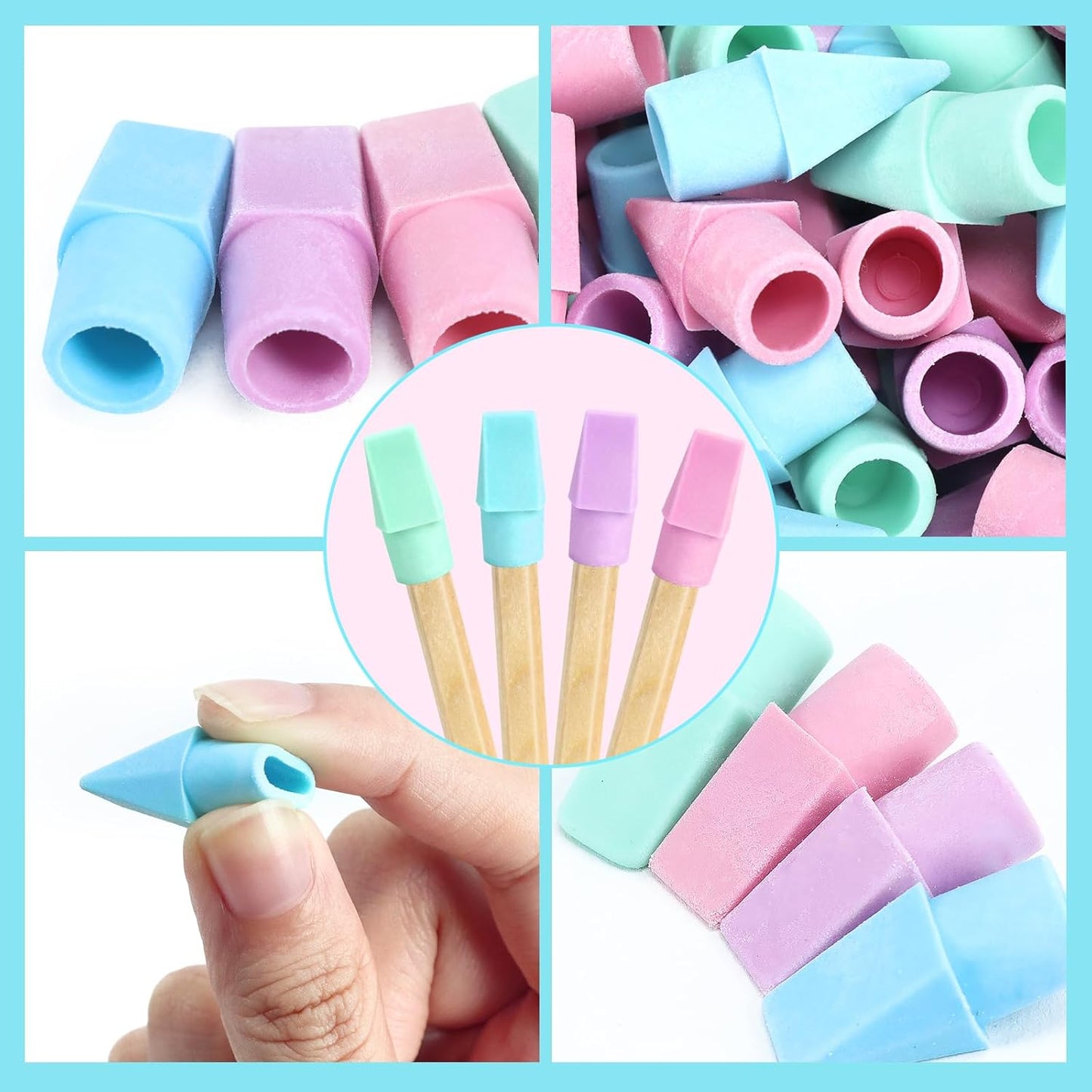 PRALB 400PCS Pencil Top Eraser Bulk Caps for Pencils,Chisel Shape Erasers Toppers for Party Favors Games Prizes, Pencil Top Erasers Cap for Home School Classroom Office Cool Color Series