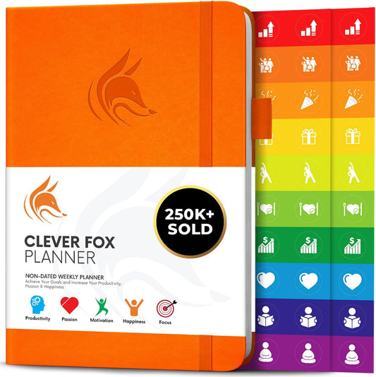 Clever Fox Planner – Undated Weekly & Monthly Planner for Productivity, Time Management & Goals – Organizer Journal – A5 (Orange)