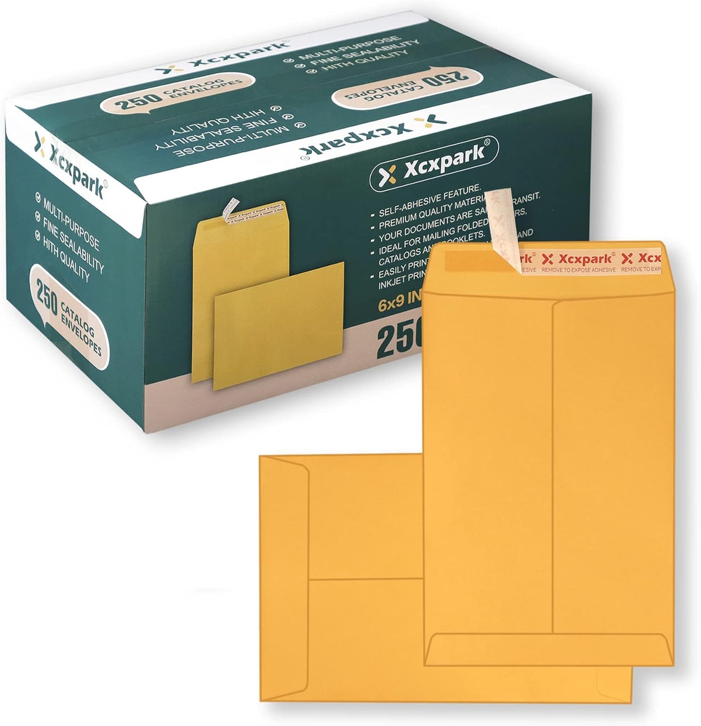 250 PCS 6x9 inches Security Catalog Envelopes Printable Self Seal Envelopes, Anti Tear brown Kraft Envelopes for Invitation Cards, Pictures, Photos, Documents