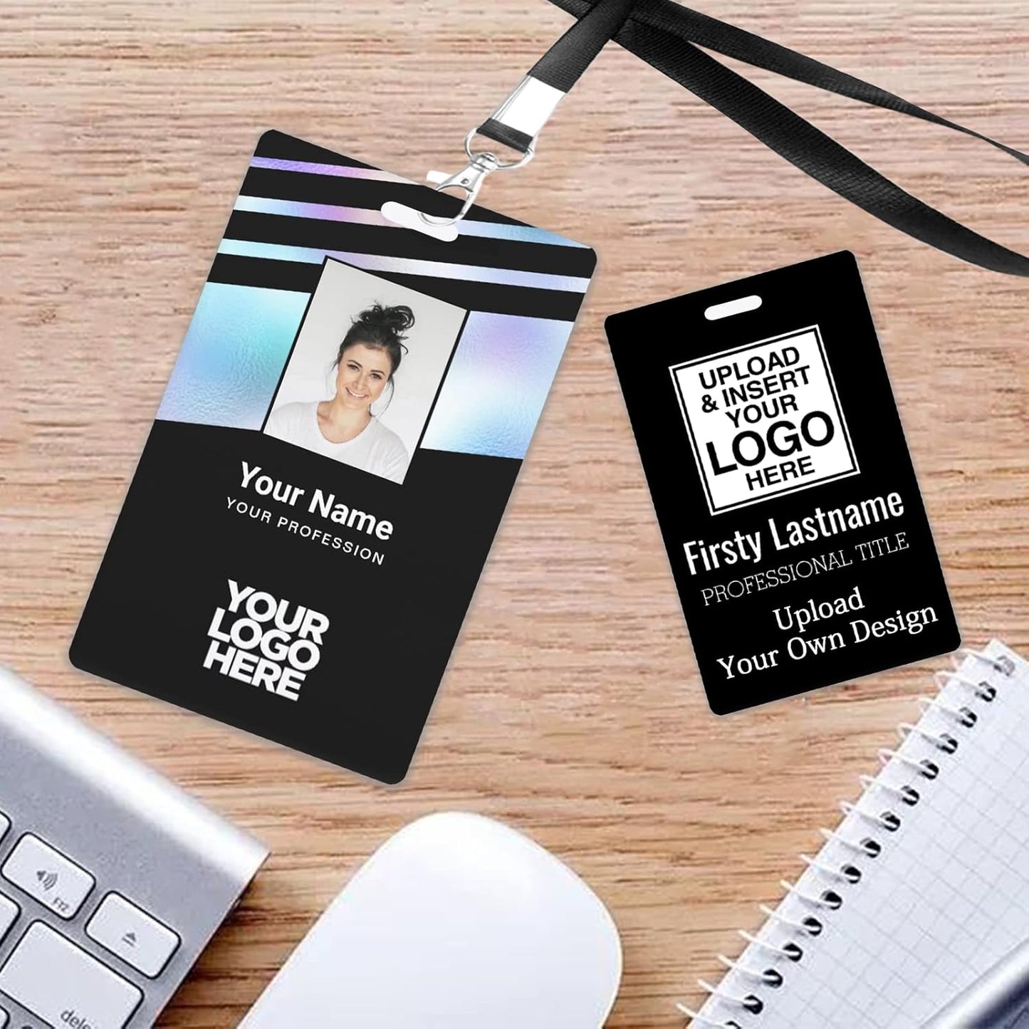Custom Id Badge, Personalized Employee Photo Identification Card with Lanyard, Durable ID Card for Office Worker Doctor Nurse Student-Vertical-Template1