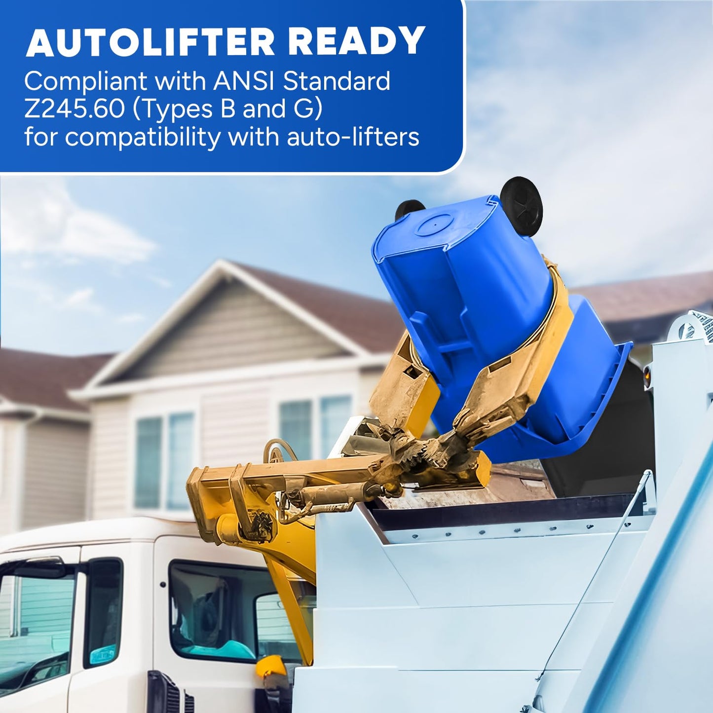 50-Gallon Recycle Rollout Trash Can with Lid, Commercial Heavy-Duty Container with Wheels, Blue