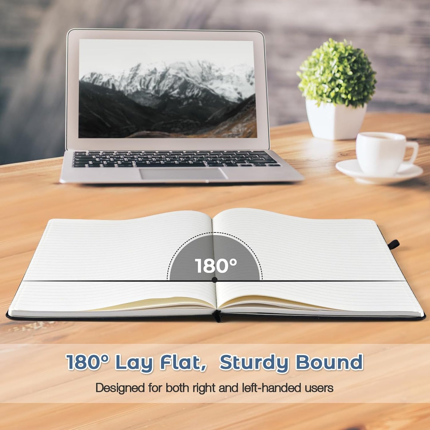 College Ruled Notebook, A4 Hardcover Leather Notebook for Work, Lined Notebook Journal for Women, Men, 192 Thick Paper, 8.5" x 11", Large Notebook with Pockets, Professional Business Notebook, Blue