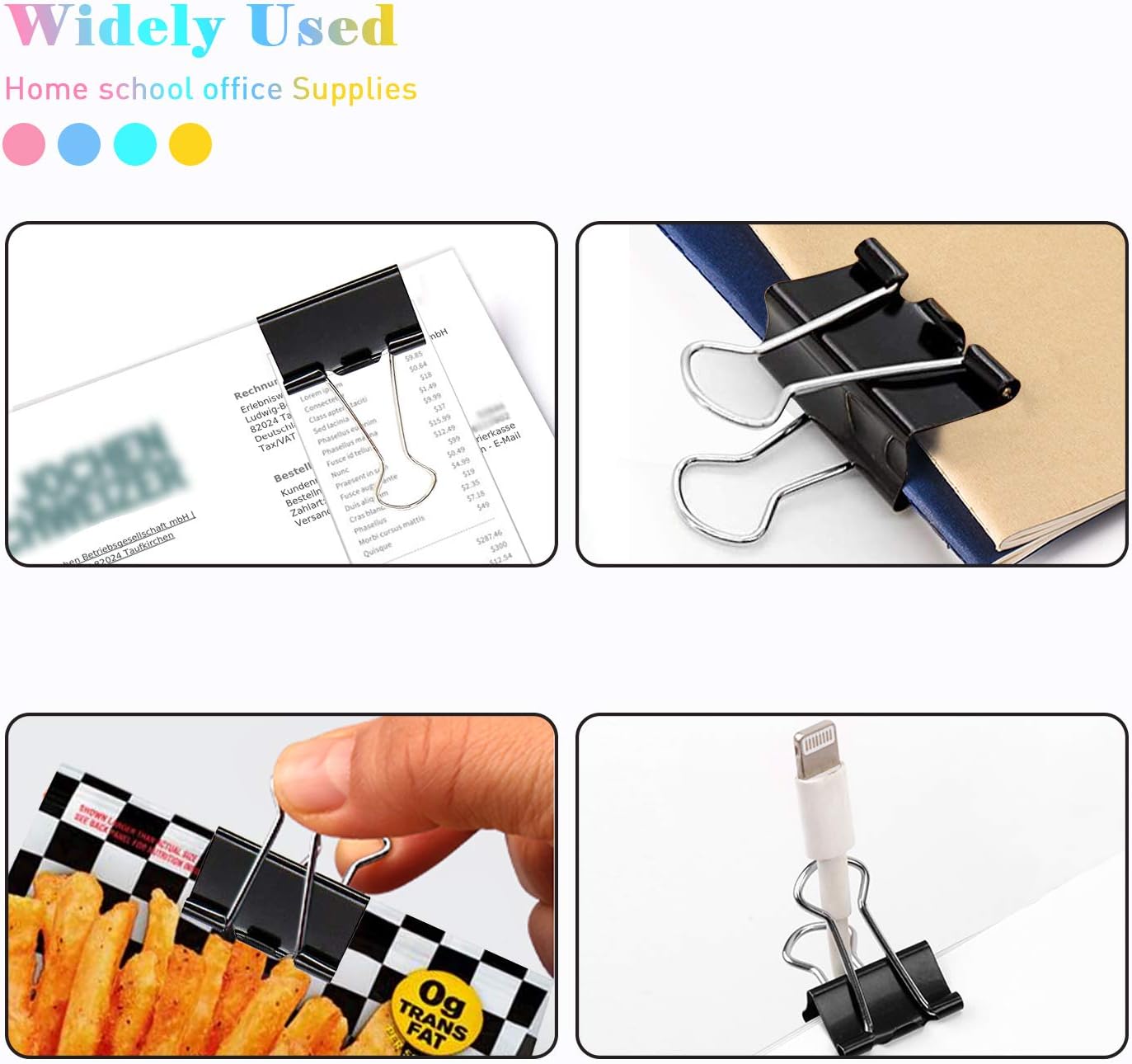 Small Binder Clips, 48 Pack, 3/4 Inch, Standard 19mm, Black, Capacity 0.31 Inch, Mini Paper Clips, Fold Clamp, Office and School Supplies