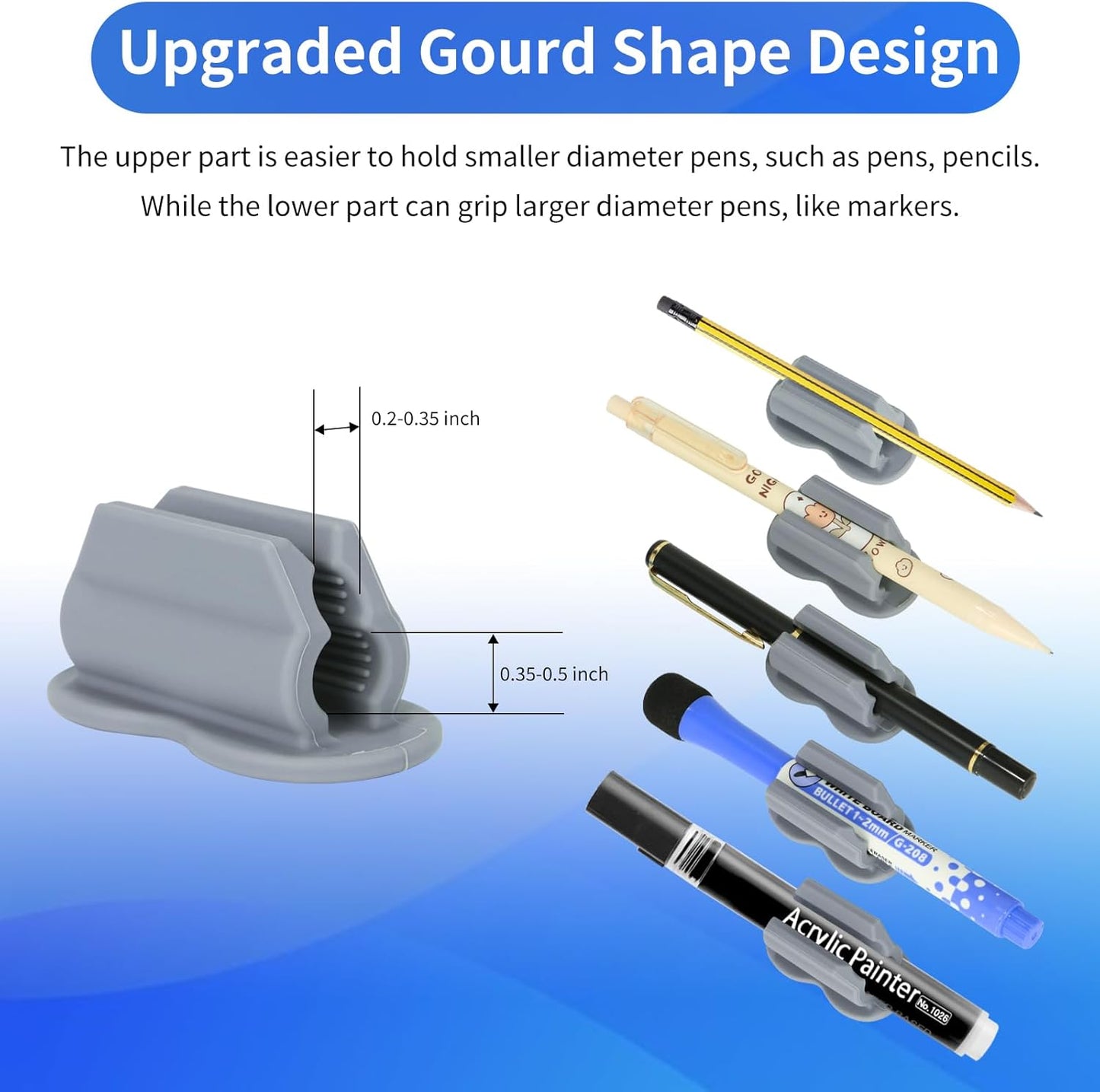 12PCS Pen Holder for Desk, Upgraded Adhesive Pen Pencil Holder for Desk Wall Clipboard Car Silicone Pens Markers Pencils Organizer Teacher Supplies Office Supplies (12PCS Gray)