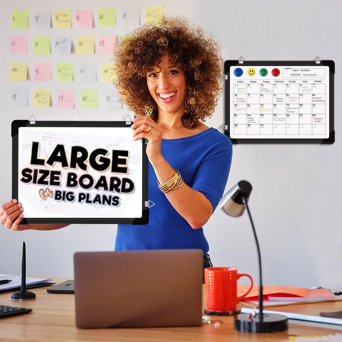 Polegas Dry Erase Whiteboard Calendar, Magnetic White Board Dry Erase Calendar, 16" X 12" Monthly Calendar Whiteboard for Wall, Small Double Side Board to Do List for Home, School, Office (Black)