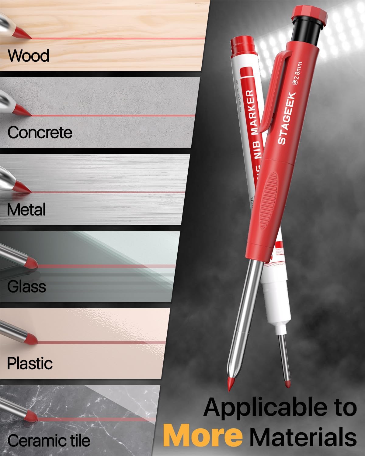 4PCS Carpenter Pencils with Sharpener, Heavy Duty Woodworking Pencils, Mechanical Carpenter Pencil with 52 Refills, Deep Hole Long Nib Marker Pens for Architect Construction Marking with Case