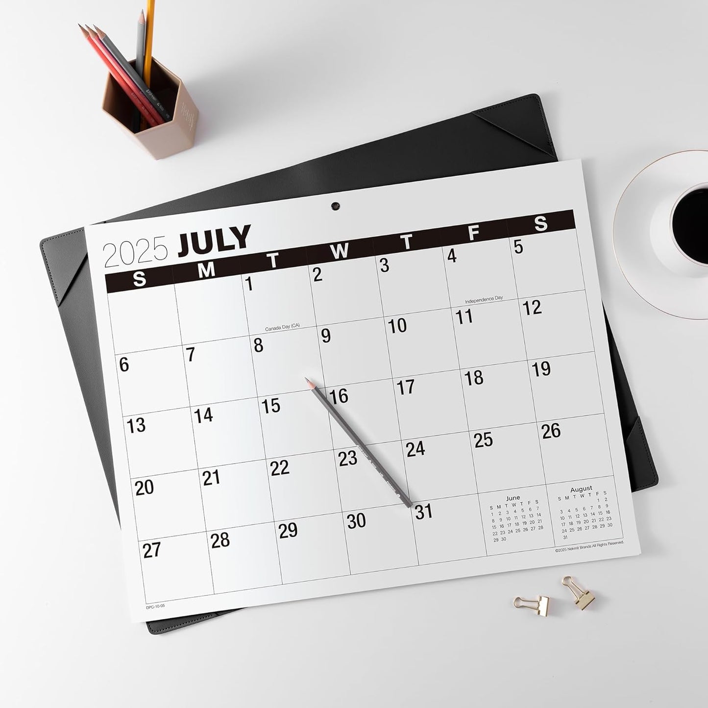 Nekmit 2025-2026 Desk Calendar, Large Print Desk Calendar with Desktop Mat, 21" x 16 1/2", Runs From Now to June 2026, for Home and Office, Black