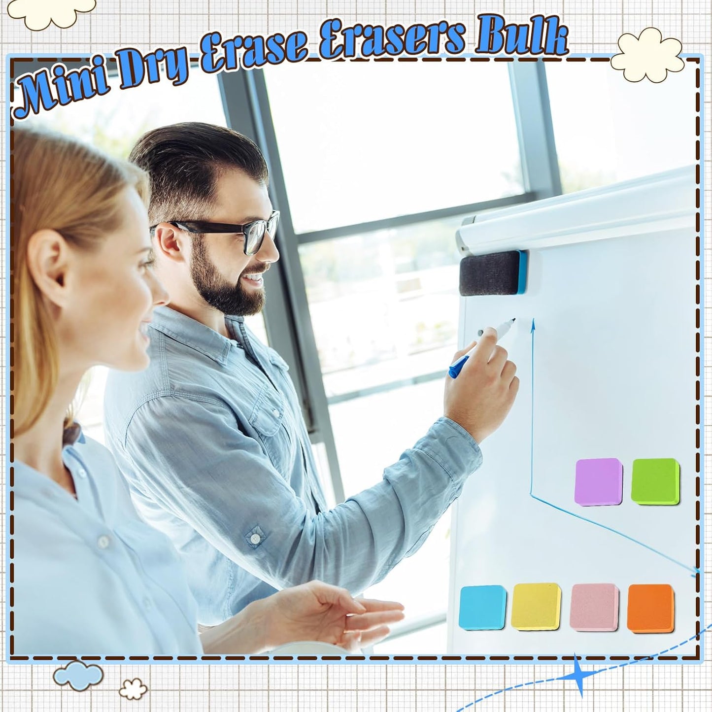 TaoBary 96 Pack Mini Dry Erase Erasers Bulk Magnetic Whiteboard Dry Erasers Classroom Supplies Whiteboard Chalkboard Cleaner for Teacher School Office, 1.97 x 1.97 Inch (Macaron Color)