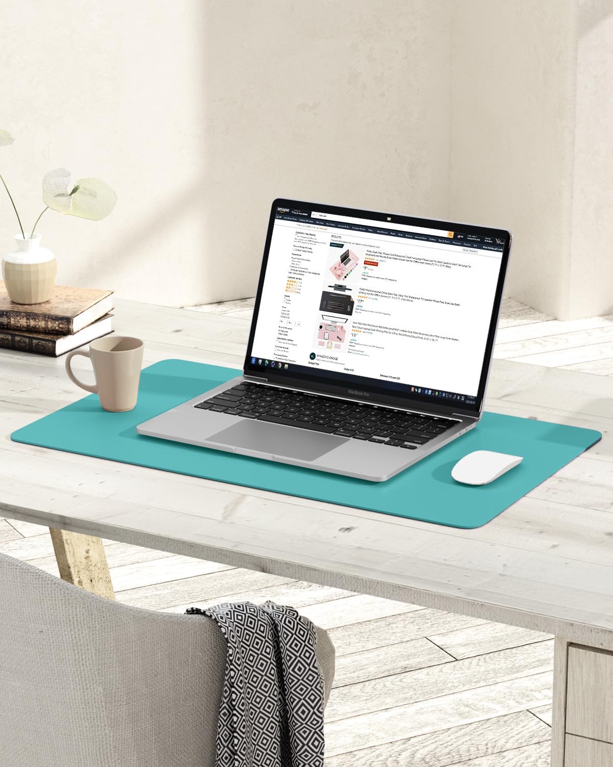 YSAGi Non-Slip Leather Desk Pad, Waterproof Laptop Computer Desk Keyboard Mat, Table Protector Blotter Mat, Large Mouse Pad for Office/Work/Home/Decor(Green Blue, 23.6" x 13.7")