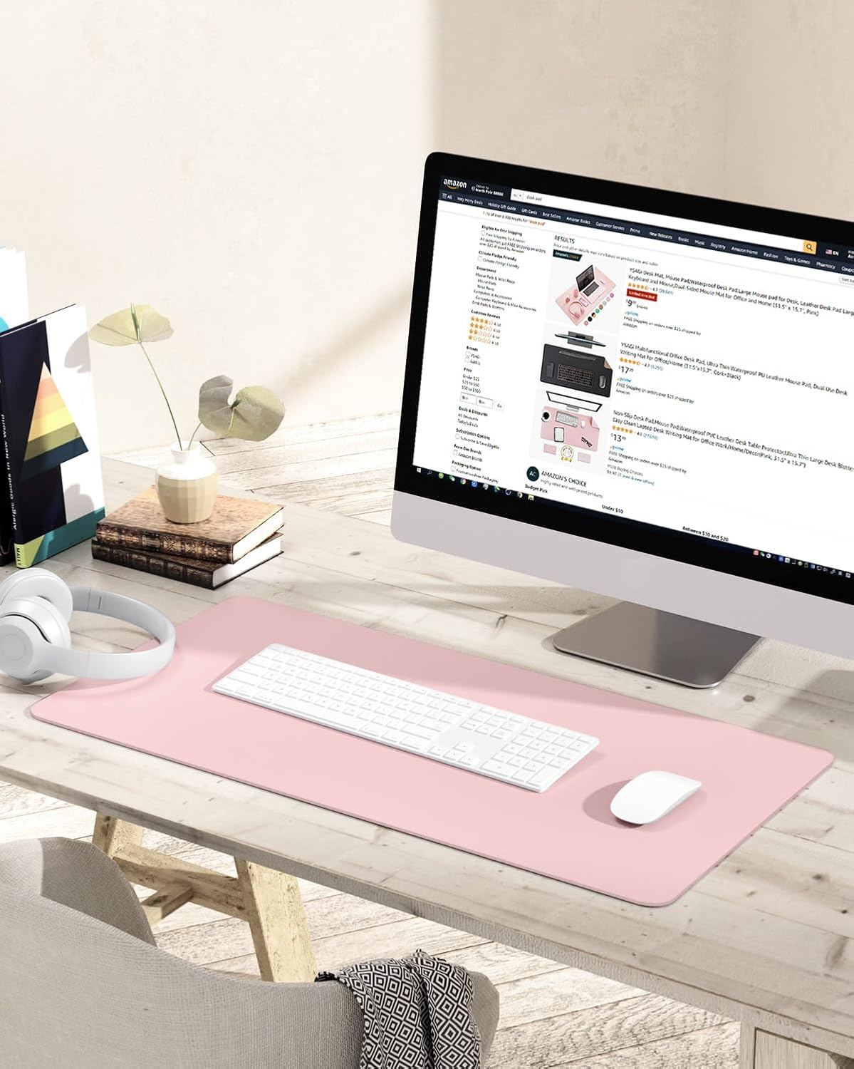 YSAGi Non-Slip Leather Desk Pad Blotter, Waterproof Laptop Computer Desk Keyboard Mat, Table Protector Mat, Large Mouse Pad for Office/Work/Home/Decor(Pink, 31.5" x 15.7")