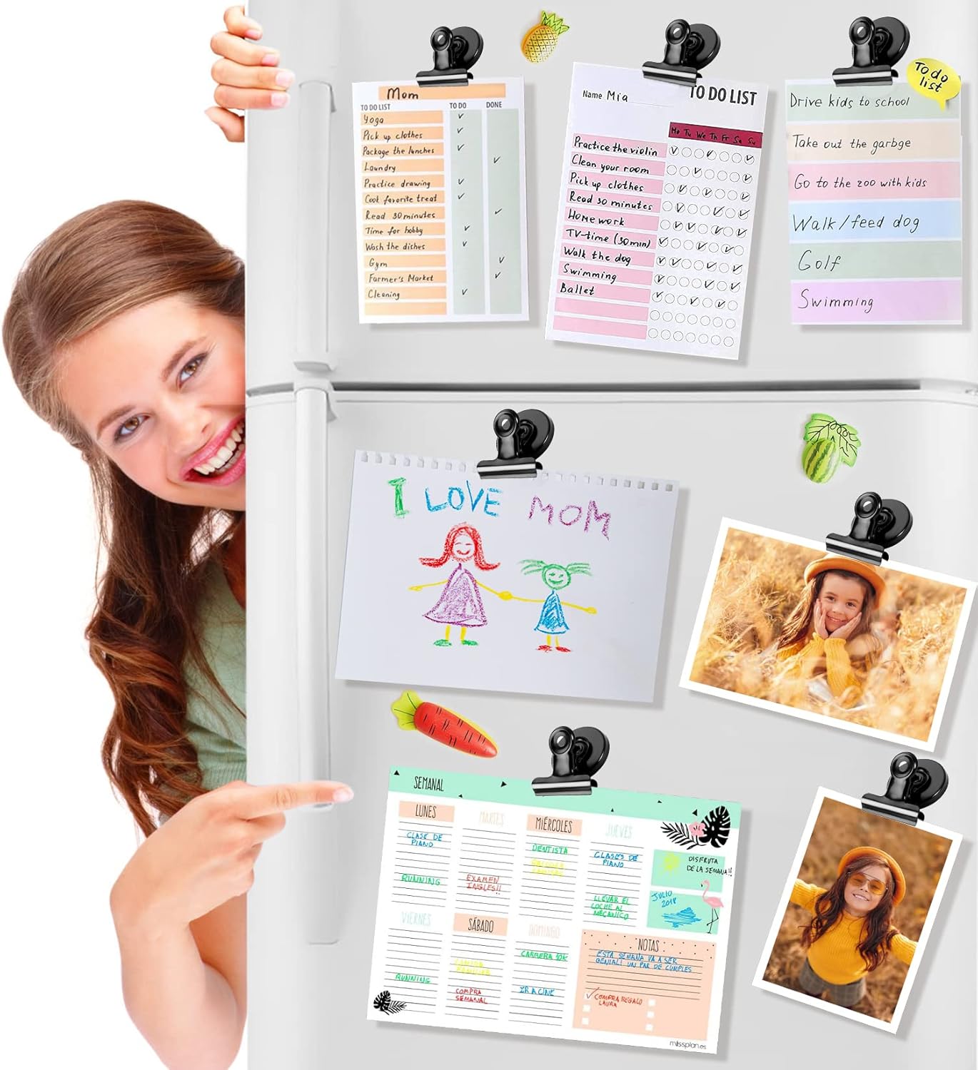 VNDUEEY 6 Pack Refrigerator Magnets Fridge Magnets, Black Magnetic Clips Whiteboard Magnets, Magnet Clips for Home and Office List Display