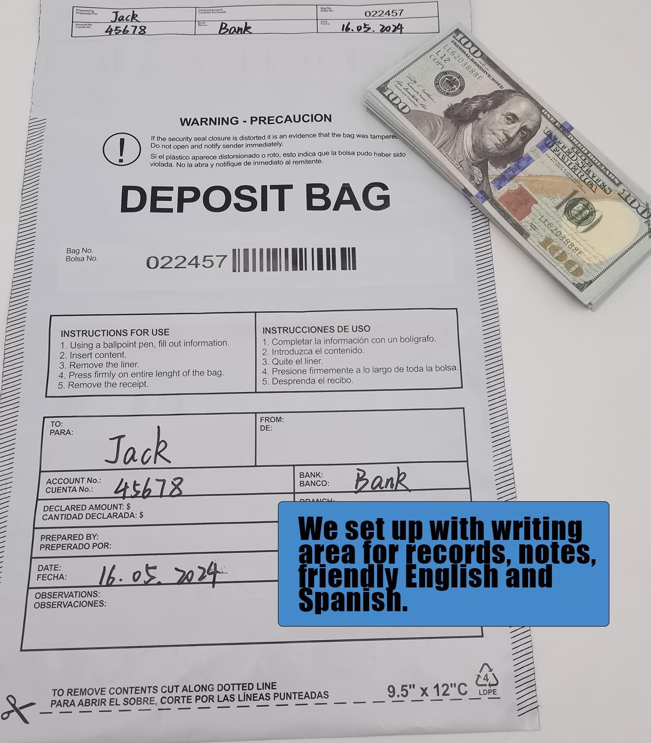 Plastic Deposit Bags 30 Pack 9.5''x 15'', Opaque Security Bank Deposits,Cash register,Money bag for Cash,Bank Pocket,Tamper-Evident,Unique Barcode