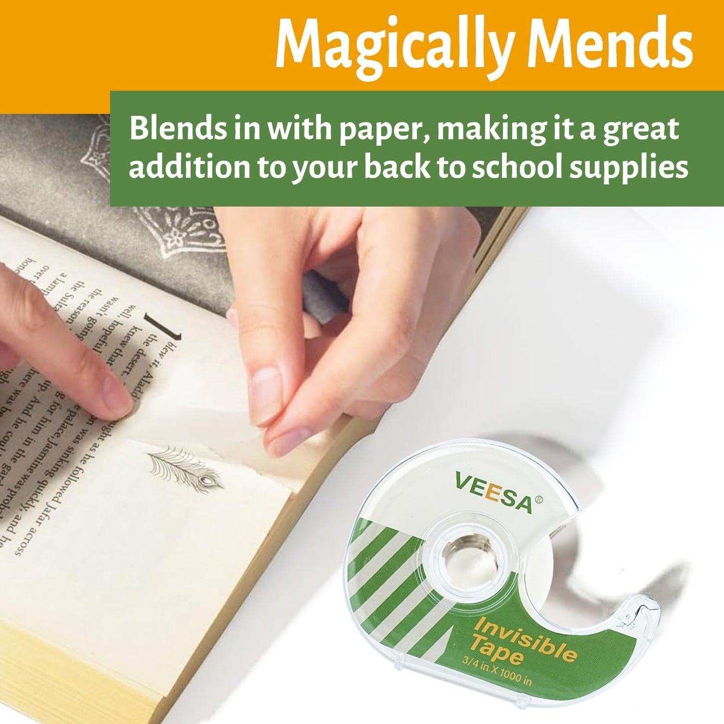 VEESA 12 Rolls Invisible Tape with Dispenser, 3/4 x1000 Inches, Gift Wrapping Tape for Label & Mend, Classroom, Office, School Supplies