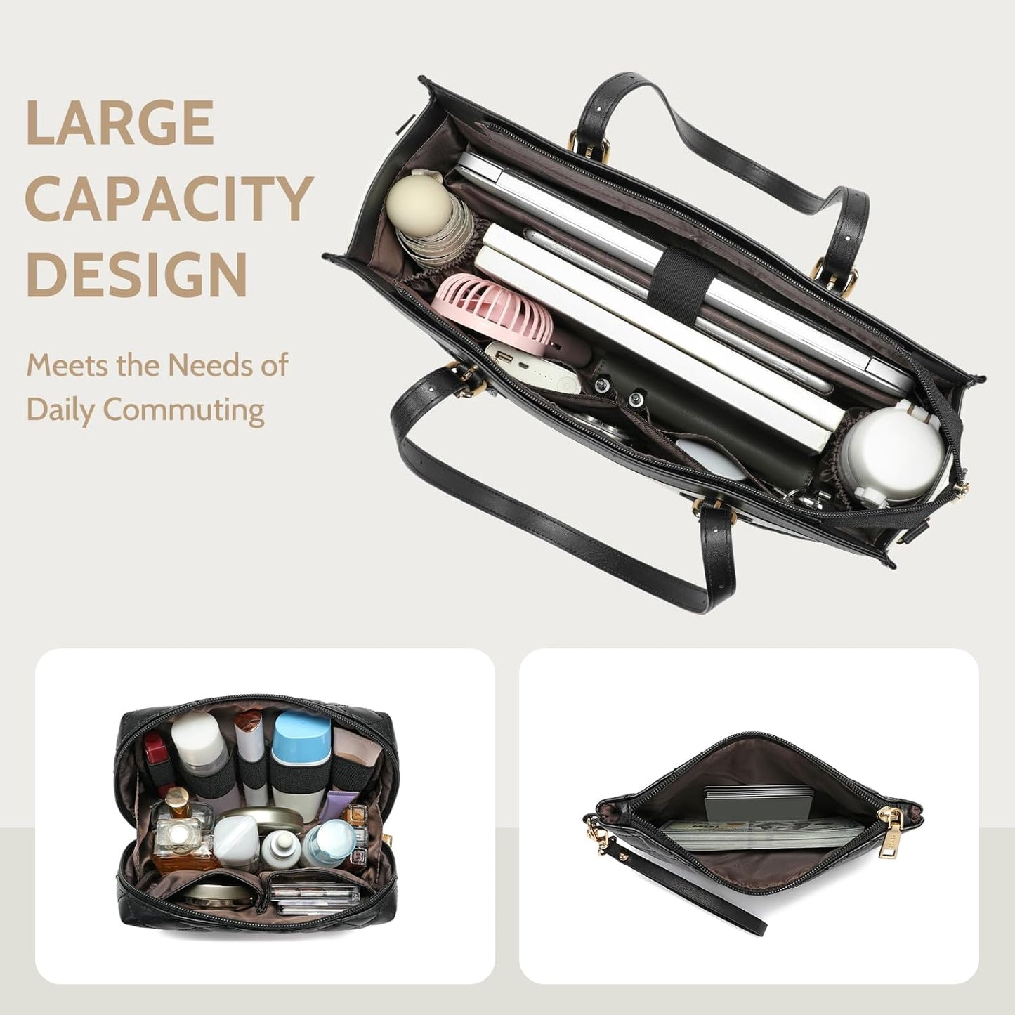 Keyli 3pcs Laptop Bag for Women,15.6 Inch Canvas Tote Bag Work Bags Large Business Computer Briefcase Shoulder Handbag Purse