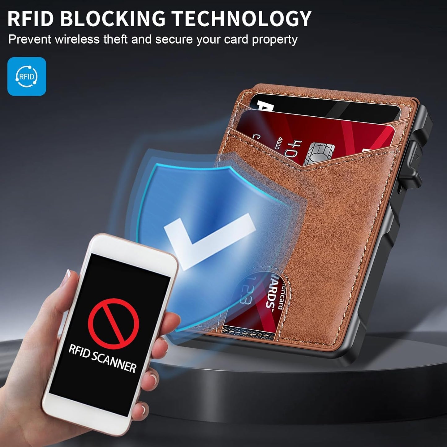 Airtag Wallet for Men, Mens Smart Wallet for Air Tag RFID Blocking, Minimalist Bifold Pop Up Aluminum Credit Card Case Holder 12+ Cards with ID Window, Gift for Men, No Airtag Included, Brown