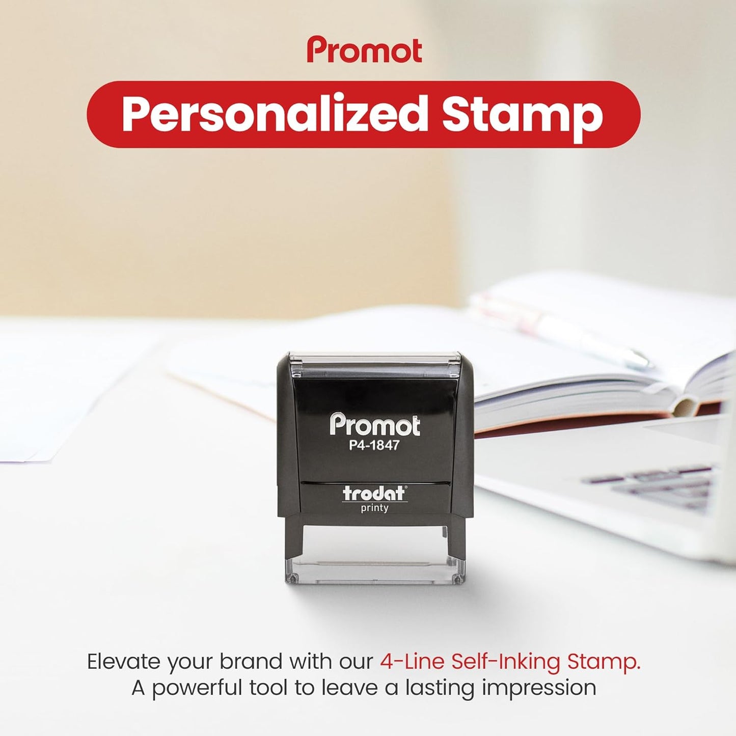 Promot Self Inking Custom Stamp - Up to 4 Lines of Personalized Text, Customized Address Stamp with Easy to Change Ink Cartridge (Medium)