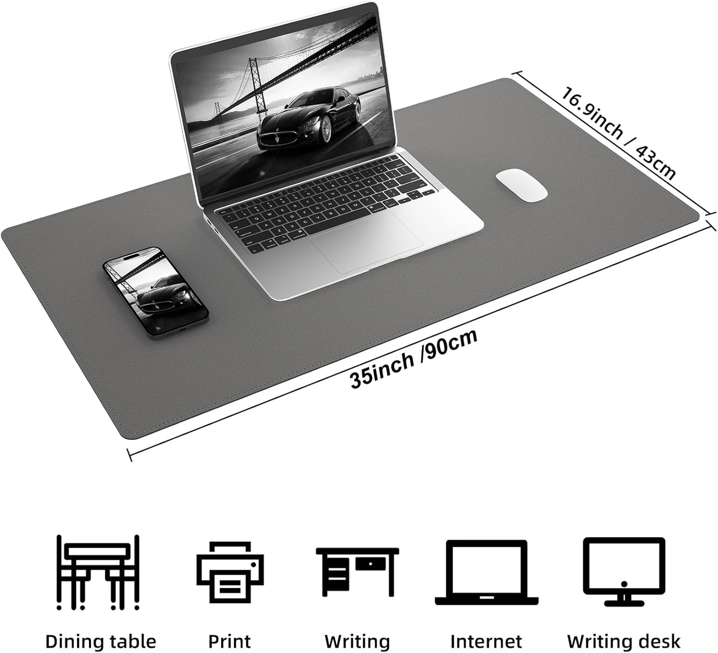 Desk Mat,35.4" x 17" Leather Desk mat,Double-Sided Desk Pad,Desk matt for Desktop,Large Mouse Pad,Office Desk mat,Waterproof Desk Blotter pad for Office&Home(Dark Grey+Cork)