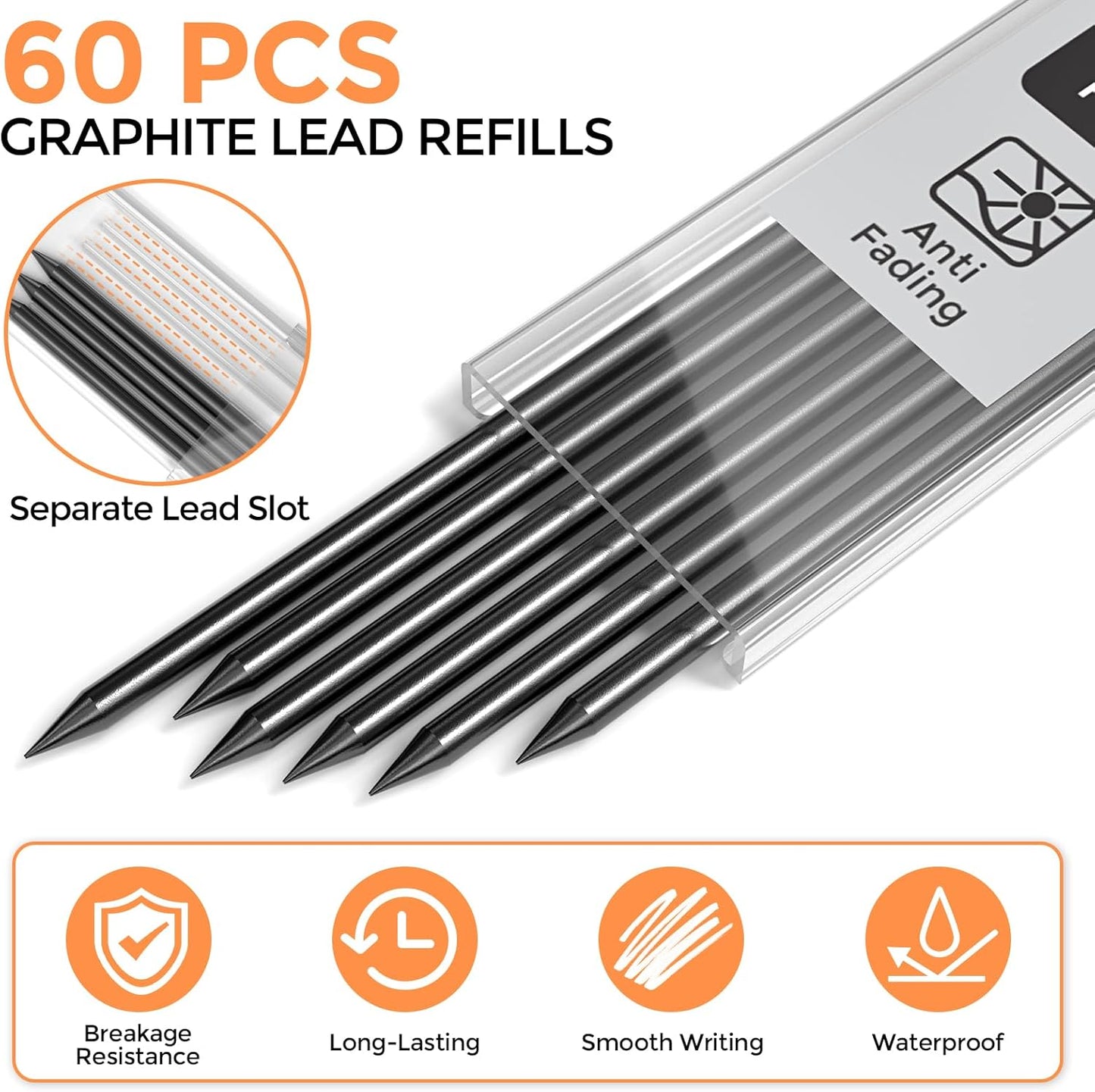 Nicpro 60 PCS Carpenter Pencil Lead Refills 2.8mm, Lead for Carpenter Mechanical Pencil, Break Resistant 2.8 mm Lead for Construction Pencil, Woodworking Pencil (Black, Red, Yellow, Green, Blue,White)