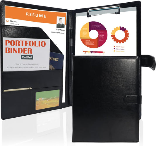 PU Leather Portfolio Binder, Professional Padfolio with Clipboard, Legal Pad Holder for A4 Letter Size Notepad, Resume Portfolio Folder for Business School Office Conference(Black)